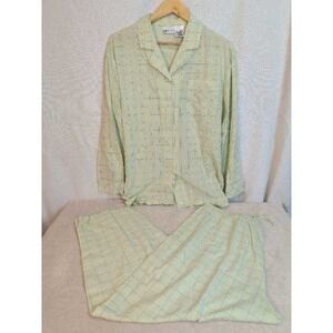 Delicates Women's Pajama Set Green Plaid X-Large Cotton 2 Piece Lounge
